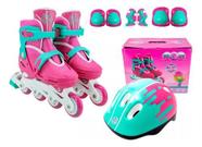 Patins Infantil Turma da Aventura Com Kit de Proteção- Roller Inline 4 Rodas Tamanho Ajustável