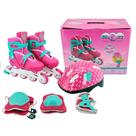 Patins Inline Ajústavel + Proteção Rosa 34/37 Unitoys 1439