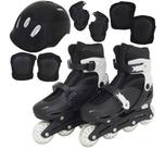 Patins inline infantil kit proteção preto ajustável P 31-34