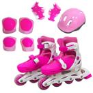 Patins inline infantil kit proteção rosa ajustável P 31-34
