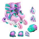 Patins Inline Roller Infantil Feminino Ajustavel 30-33 Kit Proteção