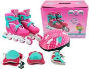 Patins Inline Rosa+kit Proteção Aventura 34/37 - Unitoys