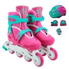 Patins Inline Rosa Menina Ajustável 34-37 Kit de Proteção