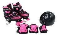 Patins Quad 4 Rodas Roller Aventura Preto e Pink Unitoys