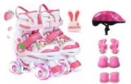 Patins Quad Ajustável Morango Rodinhas Led + Kit Proteção