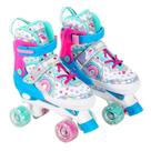 Patins Quad Infantil Ajustável Com Luz de Leds Nas Rodas, kit proteção Capacete e joelheira