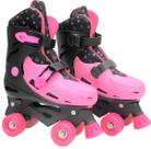 Patins Roller Ajustavel 4 Roda Rosa Glíter Calça 33-36 Reforçado Original