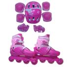 Patins Roller De 4 Rodas Rosa Com Kit de Proteção Tm:36/39