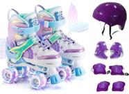 Patins Roller Infantil Sport 4 Rodas Sereia Led c/ Kit Proteção