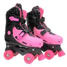 Patins roller pink com gliter de plástico ajustável numeração do 33 ao 36