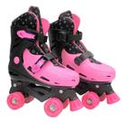 Patins roller pink com gliter de plástico ajustável numeração do 33 ao 36.