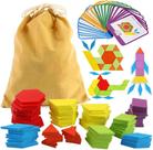 Pattern Blocks LoveStown 209 peças de madeira com cartões para crianças