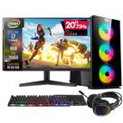 PC Gamer Completo 2Eletro Go, Intel Core i7, 16GB RAM, Radeon RX 4GB, SSD 256GB, 500W 80 Plus, Monitor 20" 75Hz, Kit Gamer com Headset - PG2E-LED1010GO