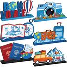 Peças centrais de madeira com tema de viagem com decoração de mesa DoubleFill, 6 unidades