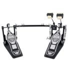 Pedal Bumbo Duplo Para Bateria Acústica Voik VPB100 Corrente Dupla Batedor Multiface Tensão Ajustável Ajuste de Altura Base em Metal Cor Prata e Preto