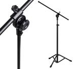 Pedestal Suporte Tripé Girafa p/ Microfone Dinâmico Vocal, Condensador Studio, Acabamento em Alumínio e Aço, Profissional