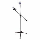 Pedestal,Tripé Aj Som c/ Cachimbo p/ Microfone e Suporte p/ Smartphone,Aço,Preto