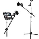 Pedestal,tripé p/microfone dinâmico c/pop filter,shock mount e suporte p/tablet