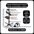 PEDESTAL TRIPÉ PARA TV 32 A 65 POLEGADAS COM RODÍZIOS E BANDEJAS AJUSTE DE ALTURA E GIRO 360º
