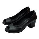 Peep Toe Médio Clássico Couro Preto