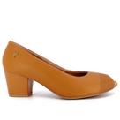 Peep Toe Salto Bloco Couro Marrom Bico Fino