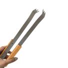 Pegador Para Churrasco Carne Cabo Longo Aço Inox E Madeira