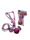 Peitoral com Guia + Mordedores para Cães - Cor Rosa