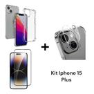 Película 3D De Vidro + Capa Anti Impacto + Película de Câmera para Iphone 15 PLUS Película 3D De Vidro + Capa Anti Impacto + Película de Câmera para Iphone 15 PLUS