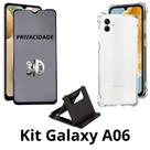 Película 3D Privacidade de Vidro + Capinha Anti Shock + Suporte de Mesa para Samsung Galaxy A06