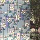 Pelicula Adesiva Eletrostatica 3D para Janela de Vidro Jateado Vitral Flores 120x150cm