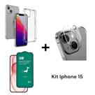 Película De Cerâmica 9D + Película de Câmera + Capa Anti Impacto Para Iphone 15 Película De Cerâmica 9D + Película de Câmera + Capa Anti Impacto Para Iphone 15