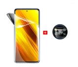 Película Skin Verso Fibra de Carbono + Película Gel Hidrogel Hd Compatível Para Mi Poco X3 + Película da Câmera