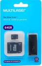 Pen Drive 3 em 1 USB 2.0 - Pen Drive + Adaptador SD + Cartão de memória - 64 GB - Multilaser UNICA