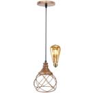Pendente Aramado Esfera Balonê Cobre Rose Gold + Lâmpada Lustre Luminária Teto Sala Cozinha Balcão