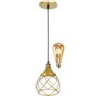 Pendente Aramado Esfera Balonê Dourado + Lâmpada Lustre Luminária Teto Regulável Sala Cozinha