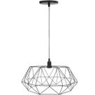 Pendente Aramado Estádio Grande Cabo Cristal 2M Luminária Lustre Teto Moderno Retrô Preto