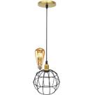 Pendente Aramado Globo Luminária Lustre Retrô Balcão Preto Dourado + Lâmpada Led ST64 Teto Pendente Aramado Globo Luminária Lustre Retrô Balcão Preto Dourado + Lâmpada Led ST64 Teto