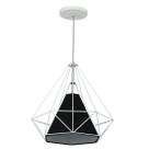 Pendente Aramado Piramidal 37cm Branco com Cúpula Preta