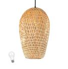 Pendente Bambu Fibra Natural Artesanal Mesa Nat63 + Led