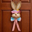 Pendente Cabeça Coelho Com Laço Decoração Páscoa Palha 65cm