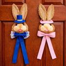 Pendente Casal Cabeça Coelho Decoração De Páscoa Palha 40cm