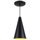Pendente Cone Luminária Lustre Alumínio Preto Textura C/ Amarelo - Rei Da Iluminação Pendente Cone Luminária Lustre Alumínio Preto Textura C/ Amarelo - Rei Da Iluminação