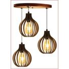 Pendente De Madeira Trio Triplo Lustre Vintage Retro Decoração