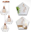 Pendente Diamante Rose Gold Pirâmide Aramado Base Tripla, Fio Cristal