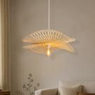 Pendente Fibra Natural Em Bambu Palha Nat64 + Led