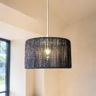 Pendente Luminária de Teto Fibra de Sisal Natural Azul Boho Rústico Sala de Jantar Quarto 30cm com Fio