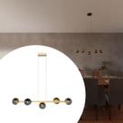 Pendente Lustre de Teto Jabuticaba Dourado de Alumínio Com 5 Globos Vidro Fume