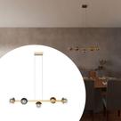 Pendente Lustre de Teto Jabuticaba Dourado em alumínio Com 5 Globos Vidros Transparente