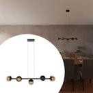 Pendente Lustre de Teto Jabuticaba Preto de Alumínio Com 5 Globos Vidro Âmbar