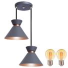 Pendente Lustre Luminária Berlin 15cm Cinza Duplo + Lâmpada Led Retrô Vintage